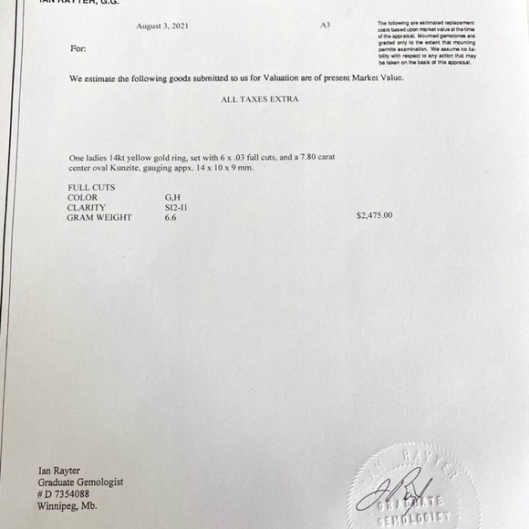 HUGE 8 Carat Pink Kunzite Diamond Ring, 14k Gold, Sz 6.75, $2475 Appraisal - Picture 11 of 11